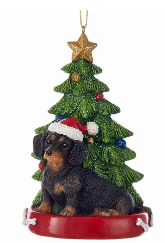 [C7954DA] 4.25´´RESIN DACHSHUND W/ TREE ORN