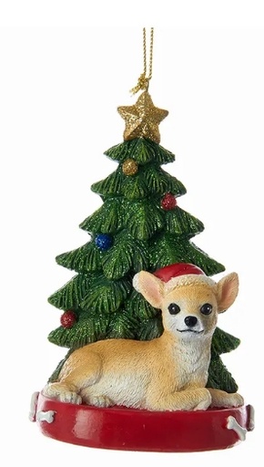 [C7954CH] 4.25´´RESIN CHIHUAHUA W/ TREE ORN