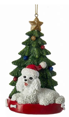 [C7954PO] 4.25´´RESIN POODLE W/TREE ORN INDIVIDUAL