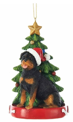 [C7954RW] 4.25´´RESIN ROTTWEILER W/ TREE ORN