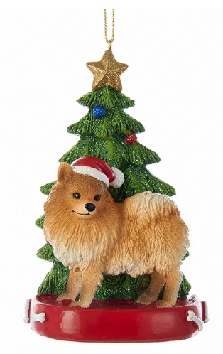 [C7954PM] 4.25´´RESIN POMERANIAN W/TREE ORN