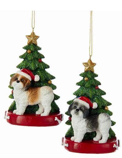 [C7954SH] 4.25´´RESIN SHIH-TZU W/TREE ORN INDIVIDUAL