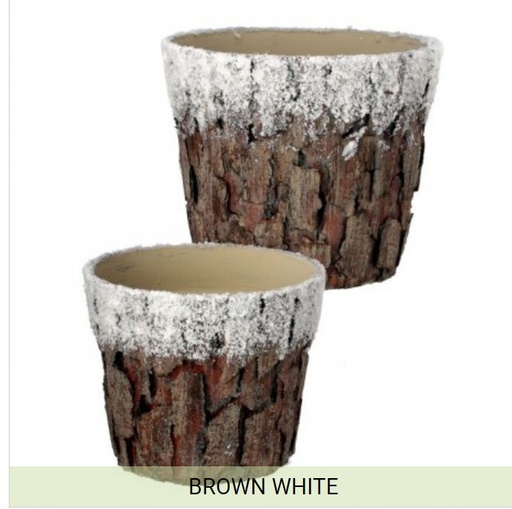 [MTX68596] 6.5" BARK POT W/SNOW INDIVIDUAL