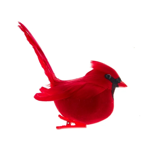 [H3168] 5" TAIL UP MALE CARDINAL ON CLIP ORN