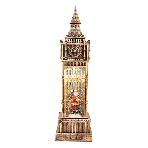 [2588600] 15´´H B/O LIGHTED SPINNING WATER GLOBE CLOCK TOWER HOLIDAY FIGURINE