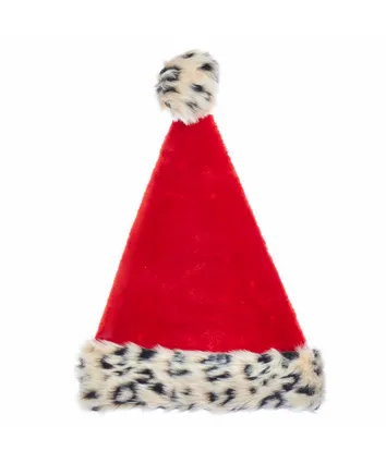 [C1973] 17´´RED SANTA HAT W/LEOPARD FUR 