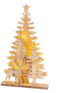 [2543290] 15"H B/O LIGHTED LASER CUT TREE TABLETOP DECOR
