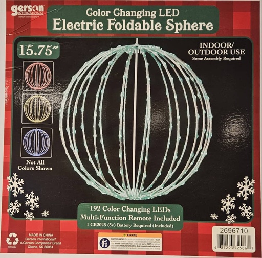 [2696710] 15.75"D ELECTRIC LIGHTED MULTI FUNCTION FOLDABLE SPHERE W/ 192 COLOR CHANGING LED LIGHTS