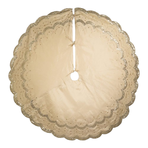 [TS0264] 72"GOLD W/SEQN SCALPNG EMB TREE SKIRT