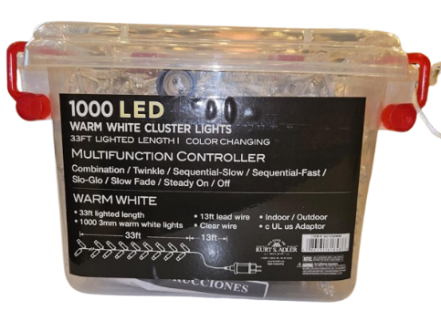 [AD1050WW] 33' 1,000-Light Warm White 3MM LED Multifunction Cluster Garland With Clear Wire
