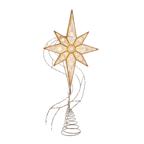 [AD1056] 17" Pre-Lit Gold Glittered 8-point Star Treetop