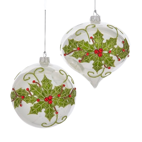[C4786] 4"GLS HOLLY DSGN JEWELS BALL/O
