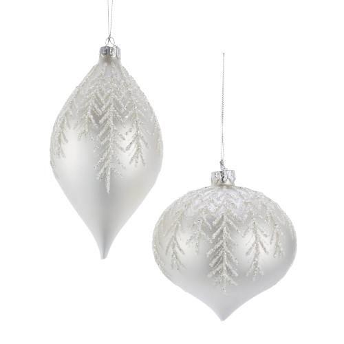 [C4885] 4"SLV/WHT PINE LEAF DSGN BALL/