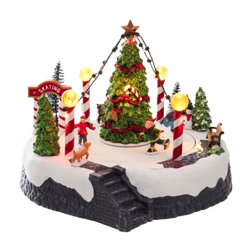 [C5624] 7"B/O MSCL LED ICE RINK W/TREE