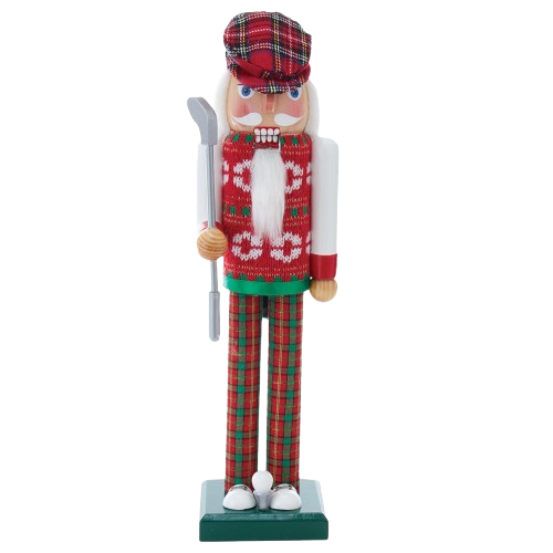 [C5911] 15" Red and Green Golfer Nutcracker