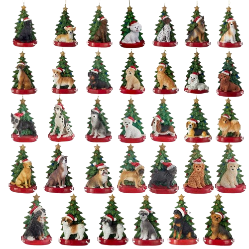 [C7954] 4.25"RES DOG W/TREE ORN ASSTMT