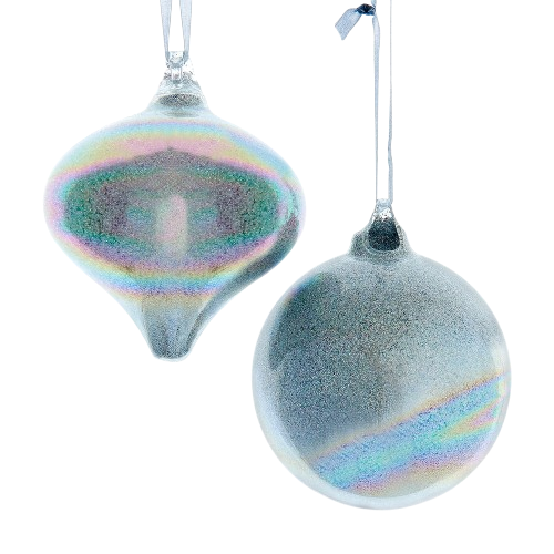 [D4429] 4"GLASS OPALESCENT GLITTER ORNAMENTS / INDIVIDUAL