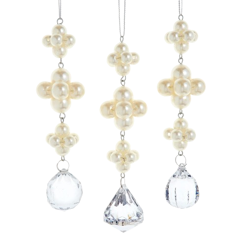 [D4486] 5.5"PEARL DANGLE WITH CLEAR GEMSTONES / INDIVIDUAL