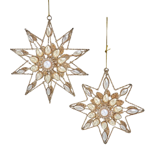 [D4506] 5"MET PLAT SNOWFLAKE WITH PEARL / INDIVIDUAL 