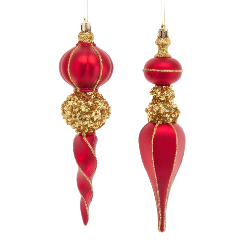 [D4578RGO] 8.75"PLASTIC RED/GOLD FINIAL ORN / INDIVIDUAL 