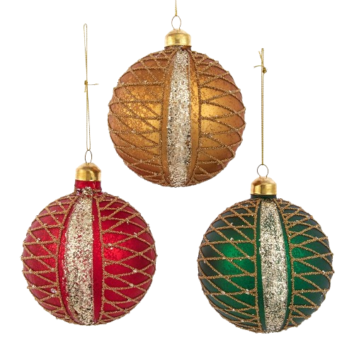 [F2192] 100MM GLASS RED/GREEN/GOLD BALL / INDIVIDUAL 				 