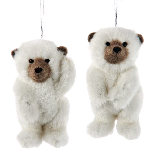 [F2249] 4.5"FURRY POLAR BEAR ORNAMENTS / INDIVIDUAL 