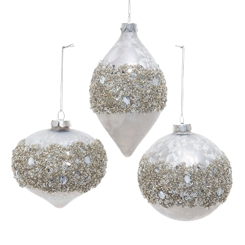 [F2281] 4" GLASS TAUPE WITH GLITTERED BALL/DROP/ONION / INDIVIDUAL	 