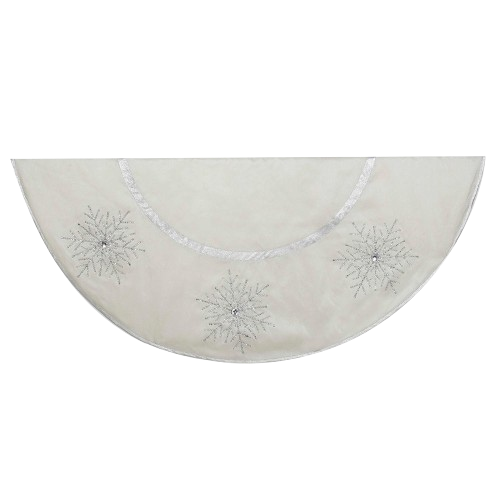 [IN1355] 54"IVORY WITH CRYSTAL LACE SNOWFLAKES TREE SKIRT