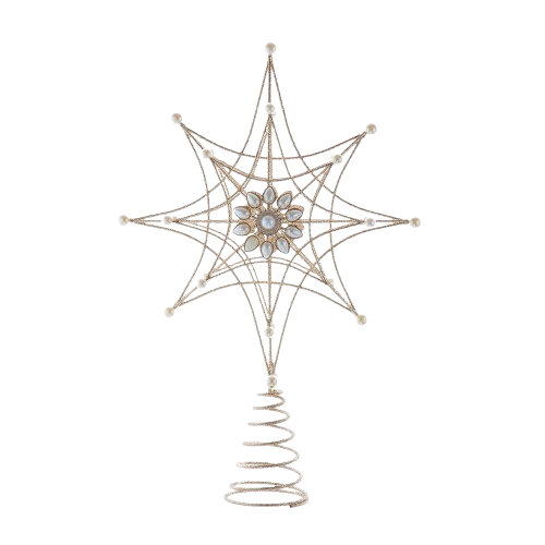 [J9031] 14"MET GOLD & PEARL SNOWFLAKE TREETOP