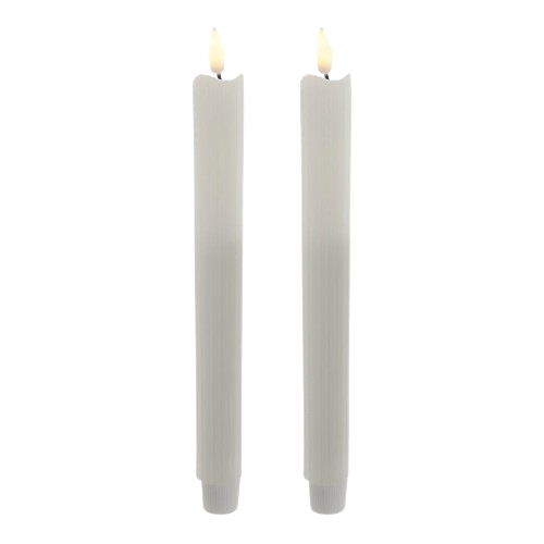 [JEL1023] 9.7" BATTERY OPERATED LED FLICKER FLAME RIDGED TAPER CANDLES 2-PIECE SET 