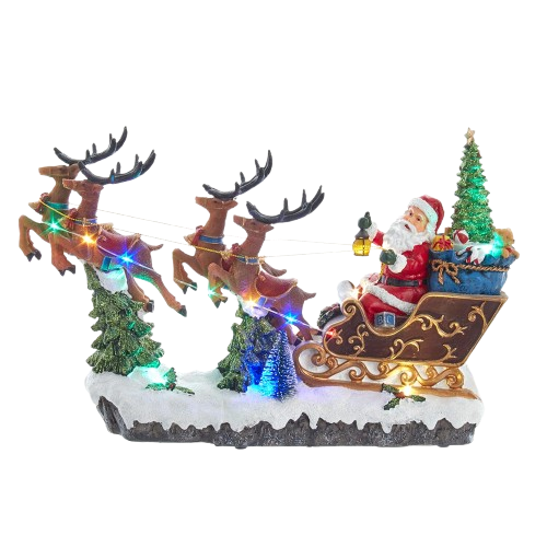 [JEL1306] 8.7" BATTERY OPERATED LED MUSICAL SANTA & SLEIGH TABLE PIECE 