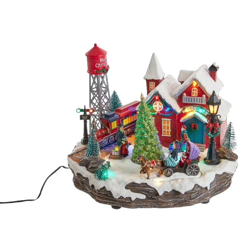 [JEL1317] 9.25"LIGHT-UP MUSICAL CHRISTMAS VILLAGE SCENE