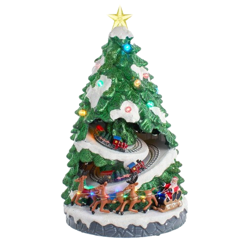 [JEL1320] 15.7"BATTERY OPERATED LIGHTED MUSICAL CHRISTMAS TREE WITH MOVING TRAIN