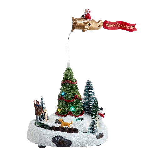 [JEL1326] 9.6" BATTERY OPERATED LIGHTED SANTA CHRISTMAS SCENE TABLE PIECE 
