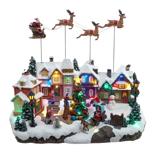 [JEL1327] 7.3" BATTERY OPERATED MULTICOLOR LED LIGHTED MUSICAL SANTA & SLEIGH 