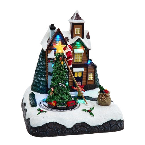 [JEL1328] 8.5" BATTERY OPERATED LIGHTED MUSICAL SANTA VILLAGE SCENE WITH MOTION TABLE PIECE