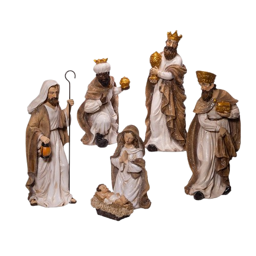 [N1027] 13"GLITTERED NATIVITY FIGURINES 6-PIECE SET 