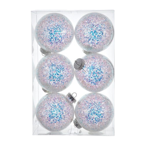 [PL0895] 100MM SHATTERPROOF IRIDESCENT GLITTERED BALL Ornaments, 6-Piece Box