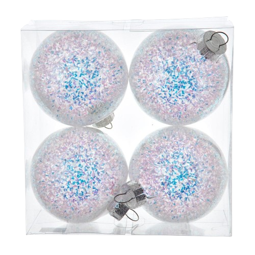 [PL0896] 120MM SHATTERPROOF IRIDESCENT GLITTERED BALL ORNAMENTS 4-Piece Box