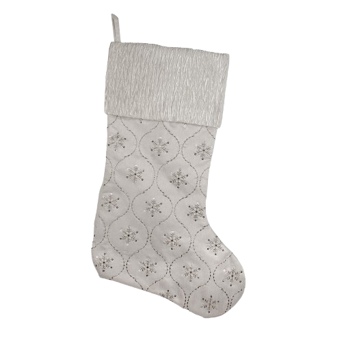 [SG0307] 20"WHITE STOCKING WITH SNOWFLAKE EMBROIDERED