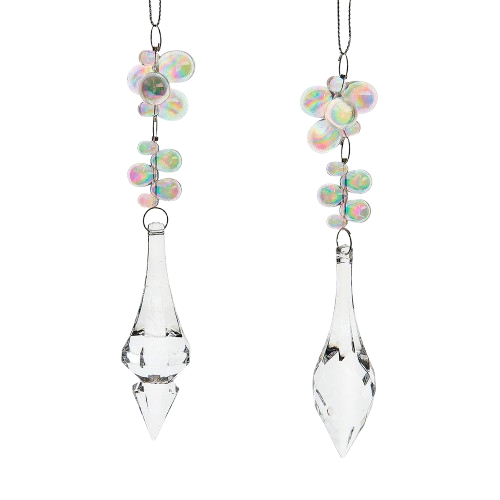 [T3592] 6.25" CLEAR BEADS WITH DANGLE ORNAMENTS - INDIVIDUAL 