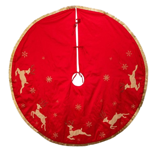 [TS0252] 54"RED/TAN PATCHWORK RUNNING DEER TREE SKIRT