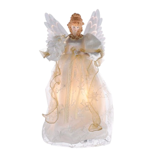 [UL2173LED] 14"FIBER-OPTIC IVORY AND GOLD ANIMATED LED ANGEL TREETOP