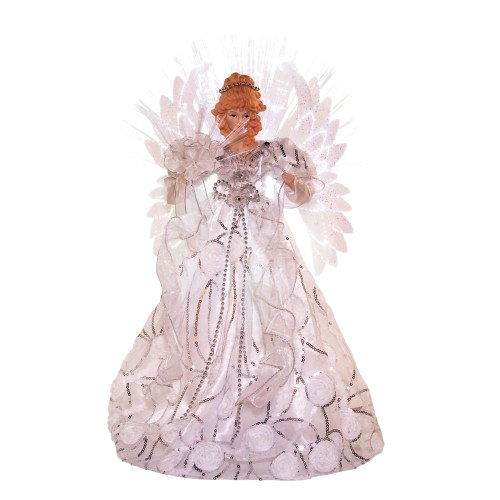 [UL2220LED] 18"WHITE AND SILVER FIBER-OPTIC LED ANGEL TREETOP