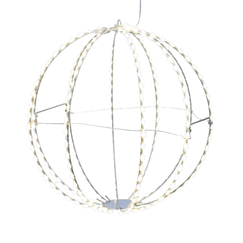 [UL2307WW] 12" 280-LIGHT WARM WHITE LED FOLDABLE SILVER METAL SPHERE