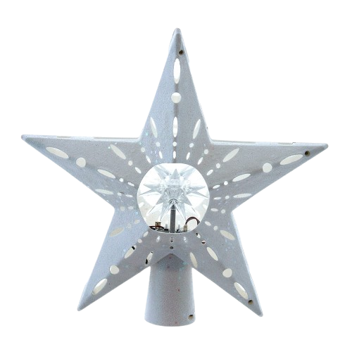 [AD1072] 12.2" PRE-LIT WHITE GLITTER IRIDESCENT STAR TREETOP