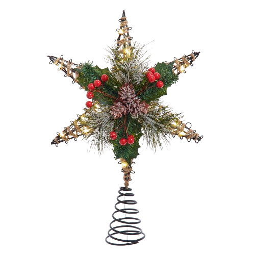 [BAT1304] 13.5" 6PT RATTAN STAR TREETOP W/HOLLY BERRIE