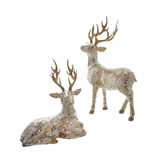 [C2557] 10.6-16.9“ SHINY GOLD STANDING & LYING DEER / INDIVIDUAL 
