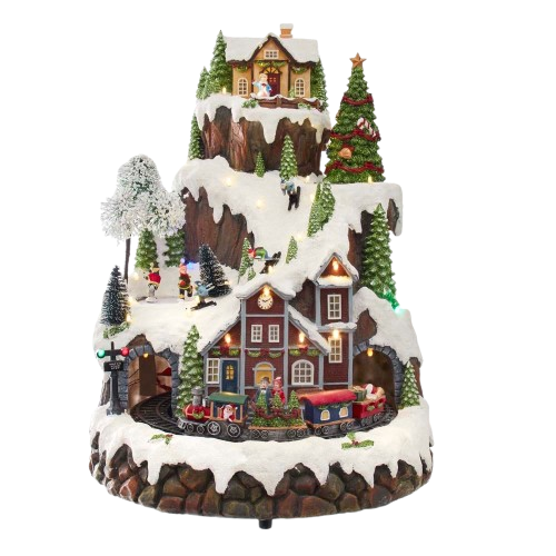 [C5627] BATTERY-OPERATED MUSICAL LED MOUNTAIN VILLAGE TABLE PIECE 