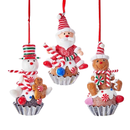 [D3166] 3.5"CLAYDOUGH CUPCAKE SANTA, SNOWMAN & GINGERBREAD / INDIVIDUAL